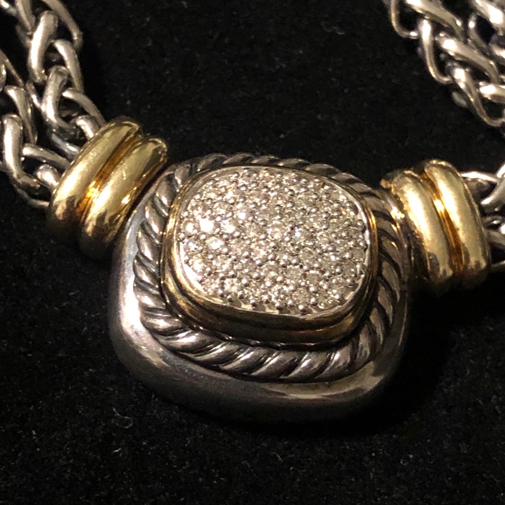 David Yurman sterling silver/ 14k  diamond  chain